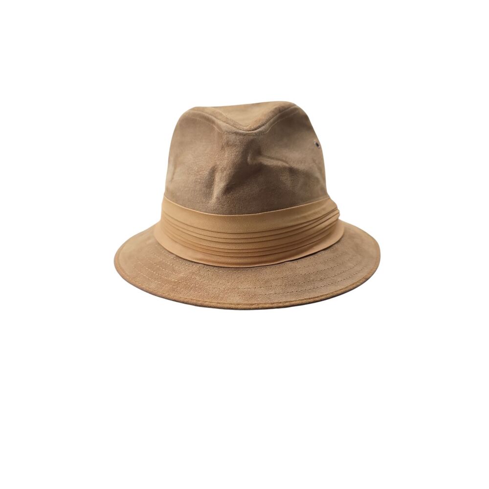 Vtg Kangol Design Suede Fedora Hat Made In USA Union Made Tan Camel Large 90s